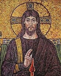 A 6th century mosaic of :en:Jesus at Church Sa...